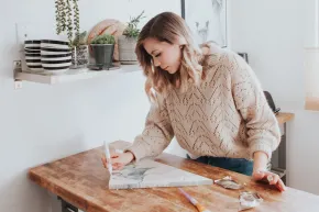 playing activity crafts in kitchen