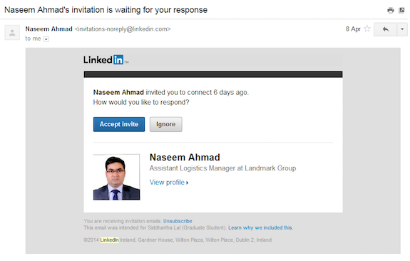 LinkedIn Invite Reminder Email