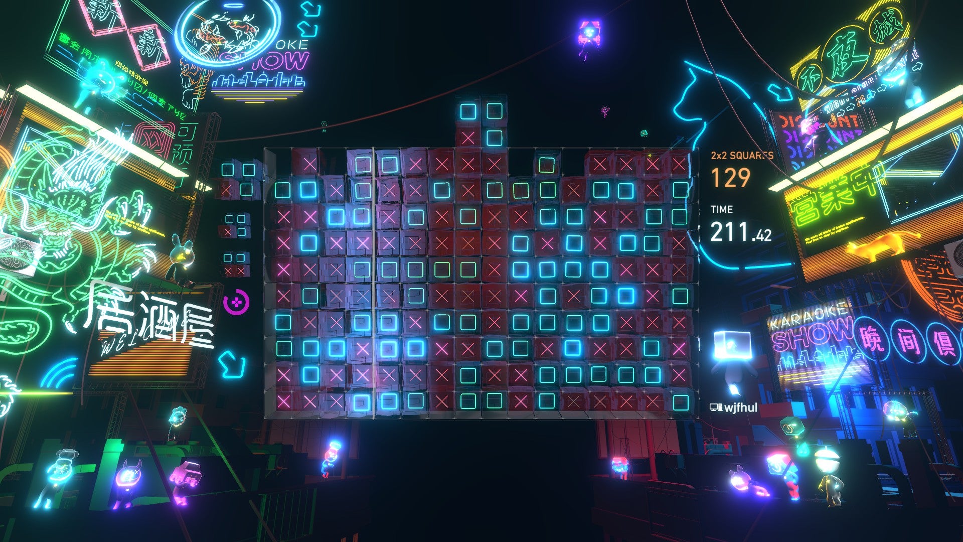 Lumines Arise screenshot showing neon gameplay