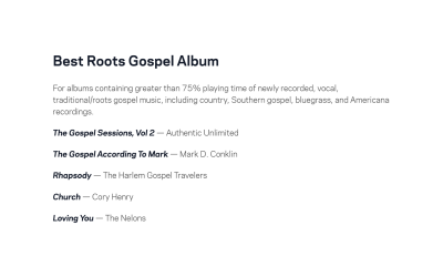 Grammy Roots Gospel Album Category Questioned